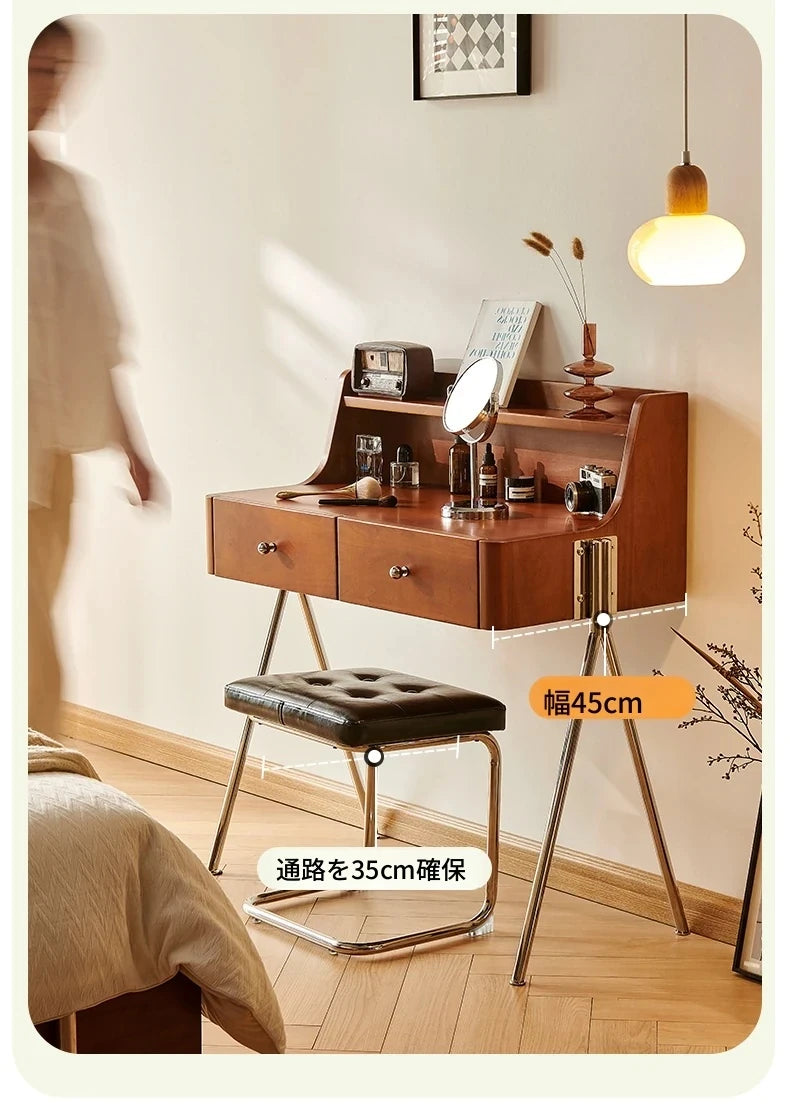 チェリー材使用の多機能化粧台&ナイトスタンド|スタイリッシュなデザインでお部屋を彩る! hby-4599