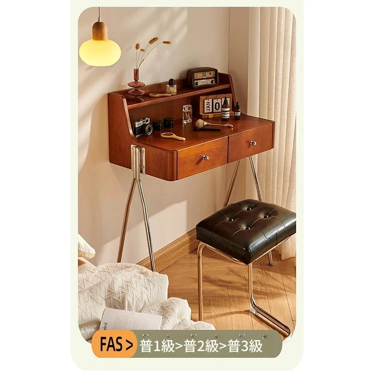 チェリー材使用の多機能化粧台&ナイトスタンド|スタイリッシュなデザインでお部屋を彩る! hby-4599