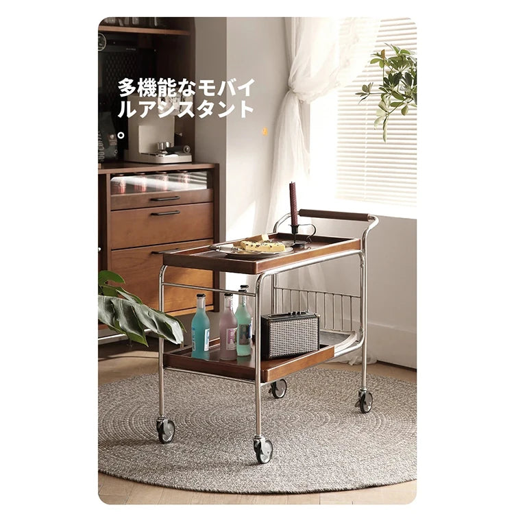 チェリーハンドメイドカート - ステンレス製フレームでスタイリッシュな収納と移動が可能! hby-4602