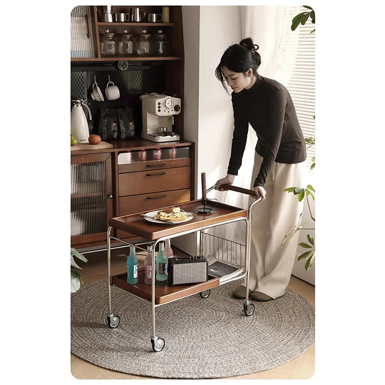 チェリーハンドメイドカート - ステンレス製フレームでスタイリッシュな収納と移動が可能! hby-4602
