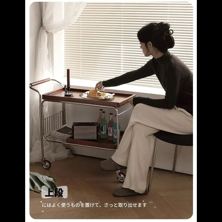 チェリーハンドメイドカート - ステンレス製フレームでスタイリッシュな収納と移動が可能! hby-4602