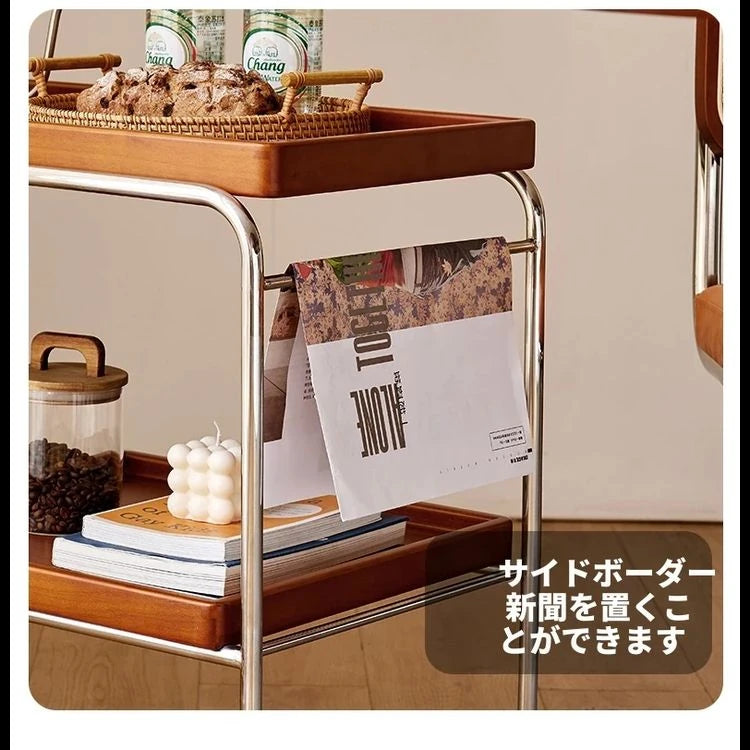 チェリーハンドメイドカート - ステンレス製フレームでスタイリッシュな収納と移動が可能! hby-4602