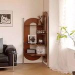 チェリー材とガラスのスタイリッシュラック - ステンレスフレーム付き、コーナーに最適な収納家具 hby-4603