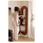 チェリー材とガラスのスタイリッシュラック - ステンレスフレーム付き、コーナーに最適な収納家具 hby-4603