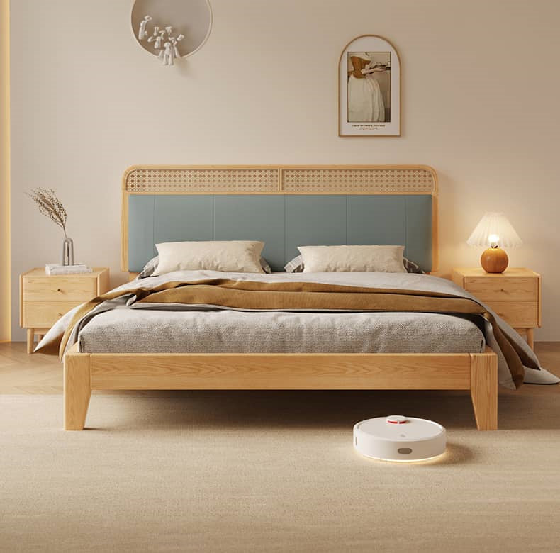 【天然木オーク&パイン】 高級合成皮革ベッド - 快適な睡眠を約束するデザインベッド hbzwg-636