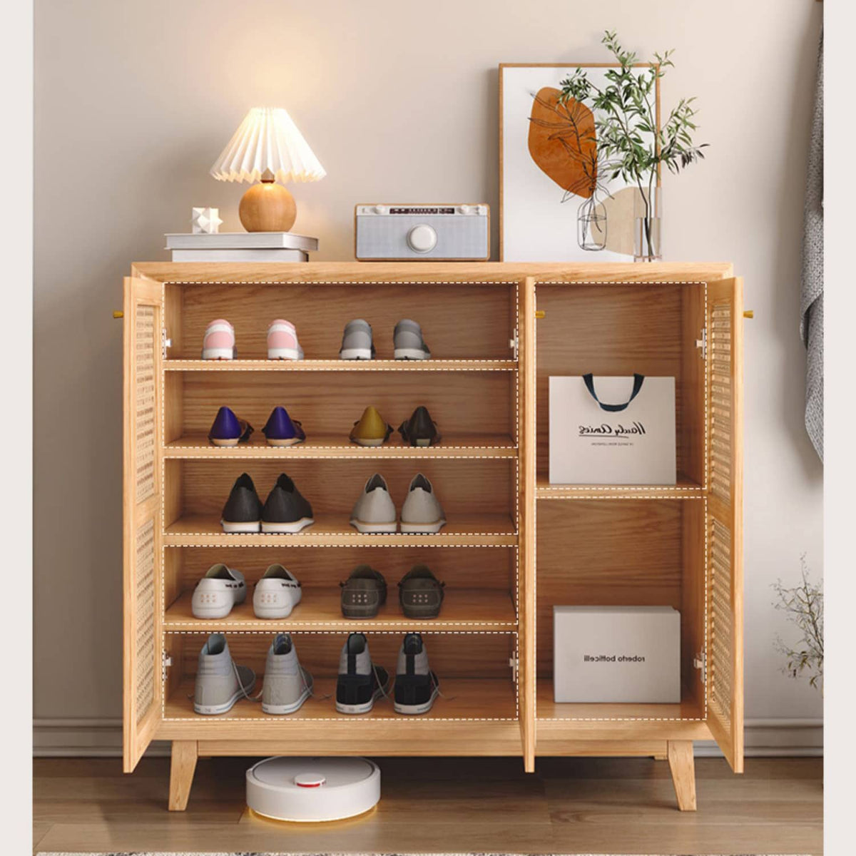 オーク材&ラタン キャビネット|おしゃれ収納家具 hbzwg-647