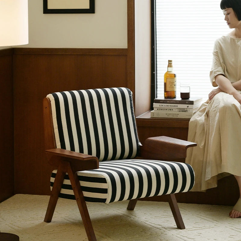 ストライプデザインのパイルチェア|おしゃれなインテリアにぴったりな木製フレームソファ hch-3085