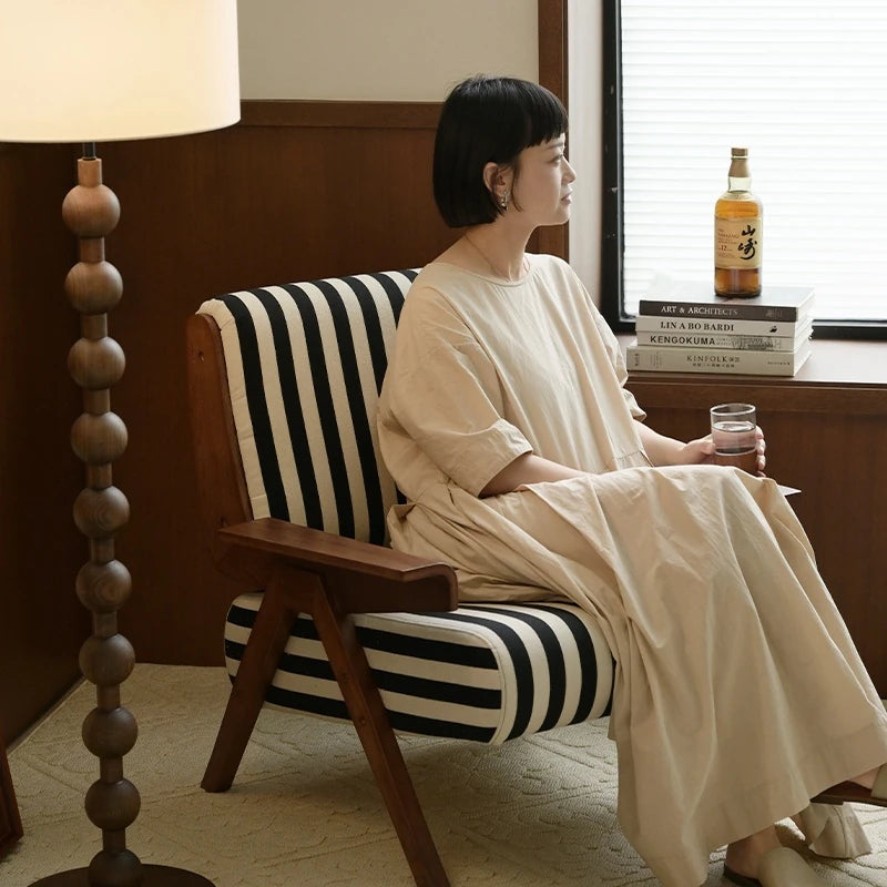 ストライプデザインのパイルチェア|おしゃれなインテリアにぴったりな木製フレームソファ hch-3085