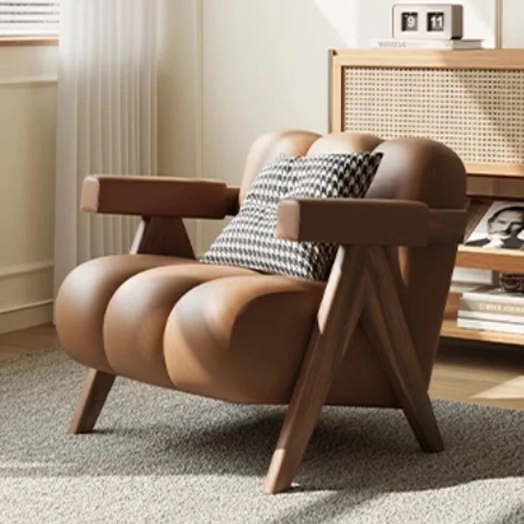 PUレザーと無垢材のデザインチェア - おしゃれなリビングにぴったり! hch-3089