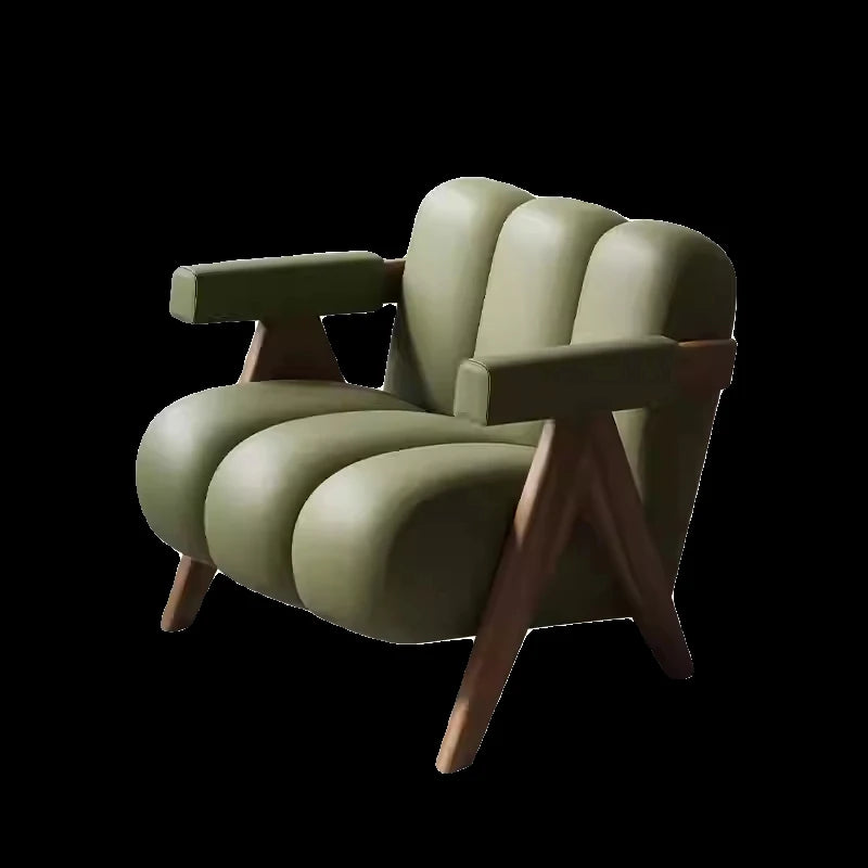 PUレザーと無垢材のデザインチェア - おしゃれなリビングにぴったり! hch-3089