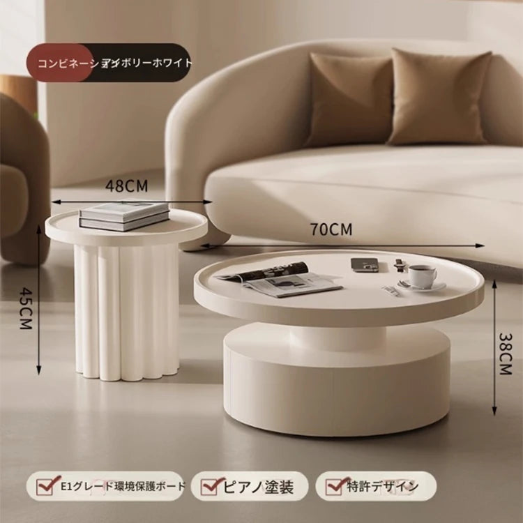 モダンデザインのセンターテーブル|ホワイト・ラウンドシェイプ・高品質家具|リビングルームにぴったり! hch-3093
