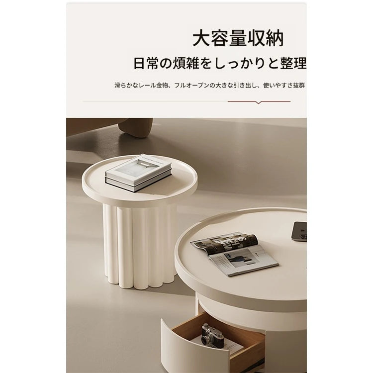 モダンデザインのセンターテーブル|ホワイト・ラウンドシェイプ・高品質家具|リビングルームにぴったり! hch-3093