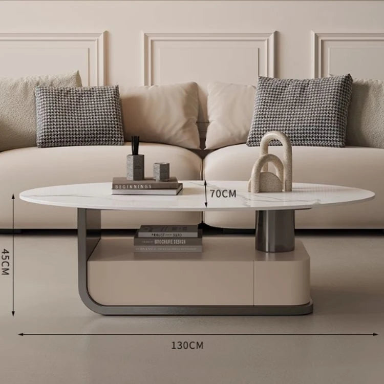 エレガントな大理石風センターテーブル | モダンデザインと収納機能付き | クラシックなリビングルームに最適 hch-3094