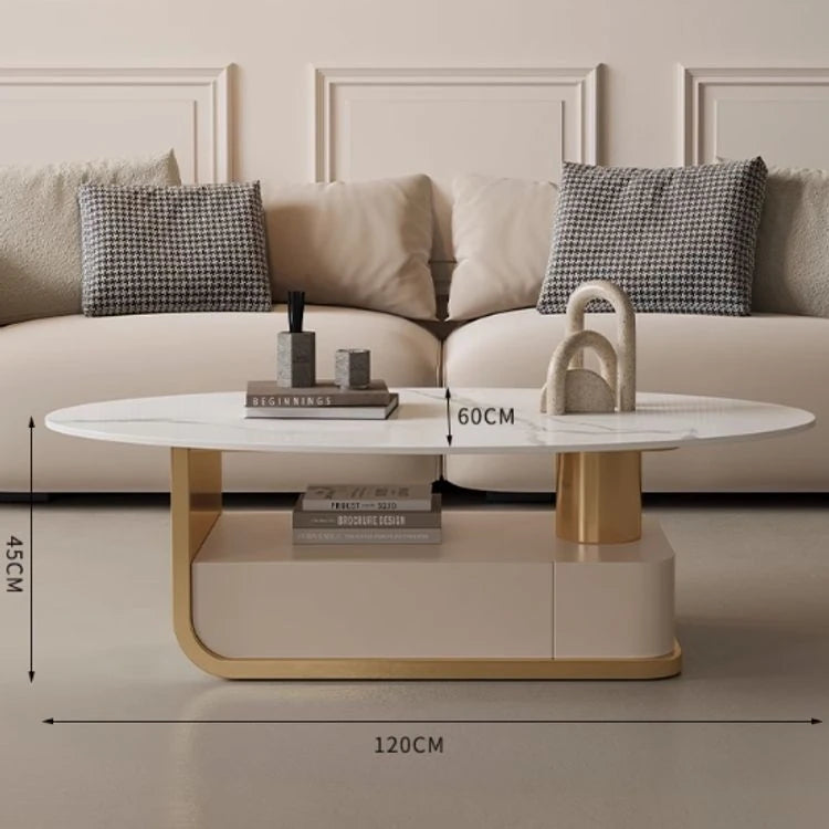 エレガントな大理石風センターテーブル | モダンデザインと収納機能付き | クラシックなリビングルームに最適 hch-3094
