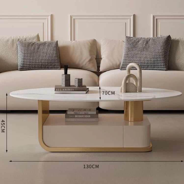 エレガントな大理石風センターテーブル | モダンデザインと収納機能付き | クラシックなリビングルームに最適 hch-3094