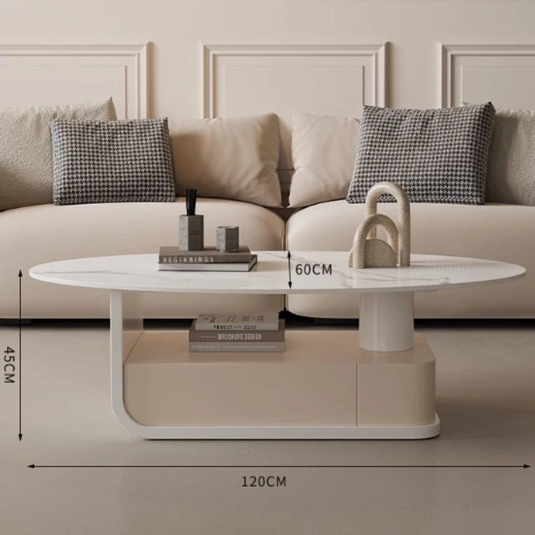 エレガントな大理石風センターテーブル | モダンデザインと収納機能付き | クラシックなリビングルームに最適 hch-3094