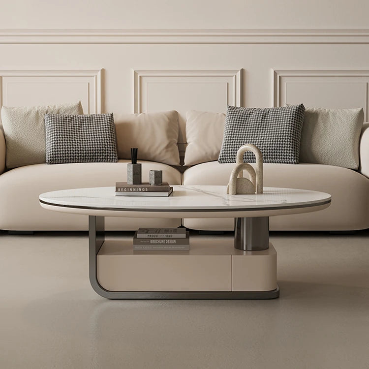 エレガントな大理石風センターテーブル | モダンデザインと収納機能付き | クラシックなリビングルームに最適 hch-3094