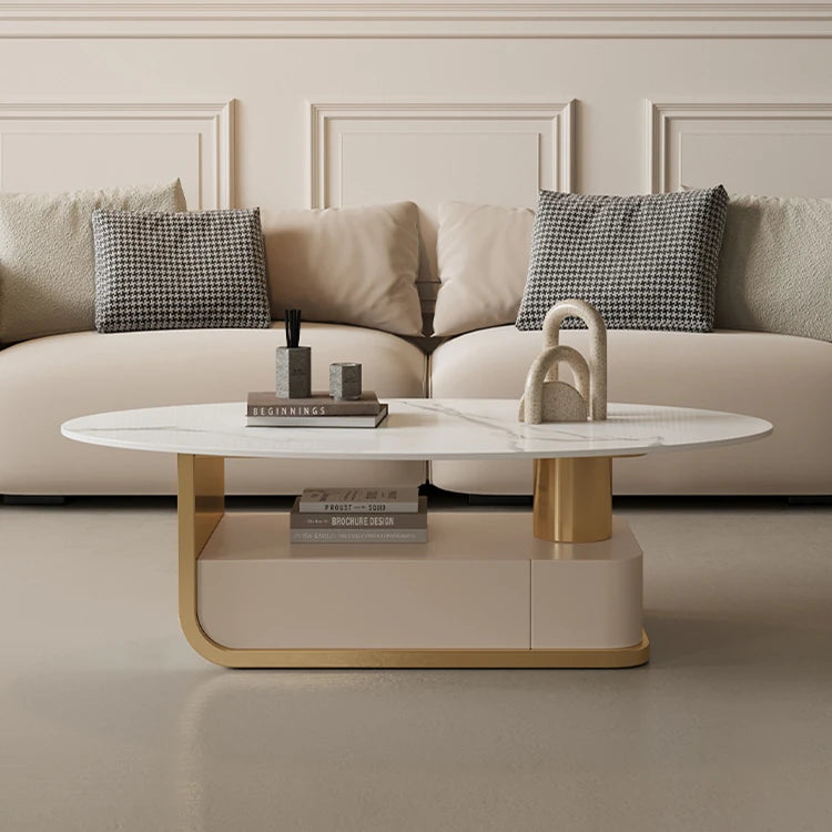 エレガントな大理石風センターテーブル | モダンデザインと収納機能付き | クラシックなリビングルームに最適 hch-3094