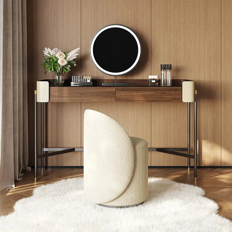 化粧台 ブラウン パイン 強化ガラス 合皮 hdh-3571