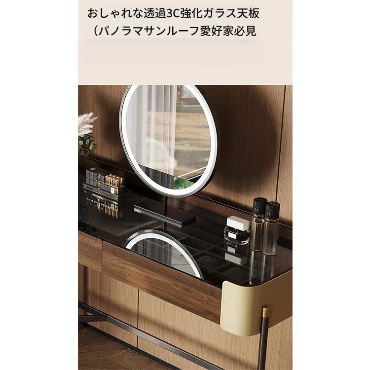 化粧台 ブラウン パイン 強化ガラス 合皮 hdh-3571