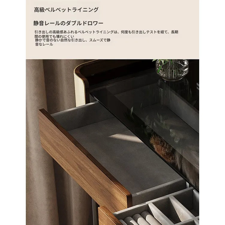 化粧台 ブラウン パイン 強化ガラス 合皮 hdh-3571