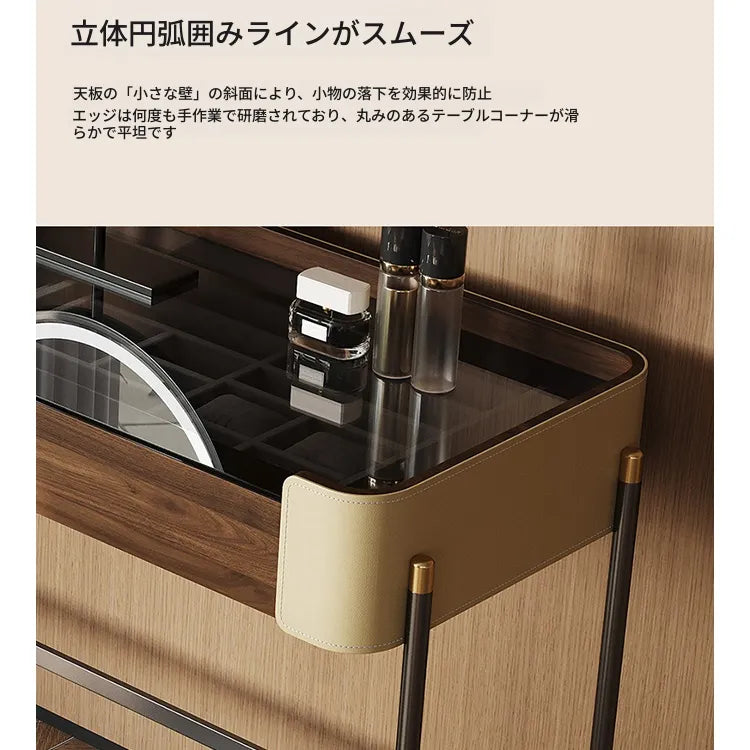 化粧台 ブラウン パイン 強化ガラス 合皮 hdh-3571
