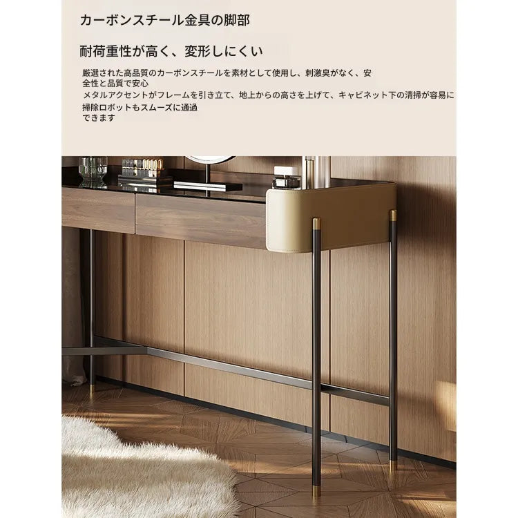 化粧台 ブラウン パイン 強化ガラス 合皮 hdh-3571