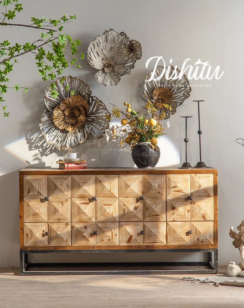 スギ材とアイアンのエレガントキャビネット|モダンデザイン家具 hdst-4218