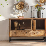 スギ材とアイアンのエレガントキャビネット|モダンデザイン家具 hdst-4218