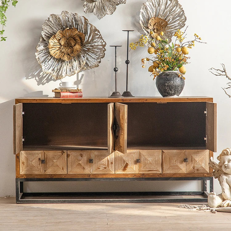 スギ材とアイアンのエレガントキャビネット|モダンデザイン家具 hdst-4218