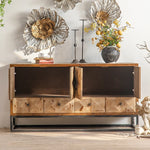 スギ材とアイアンのエレガントキャビネット|モダンデザイン家具 hdst-4218