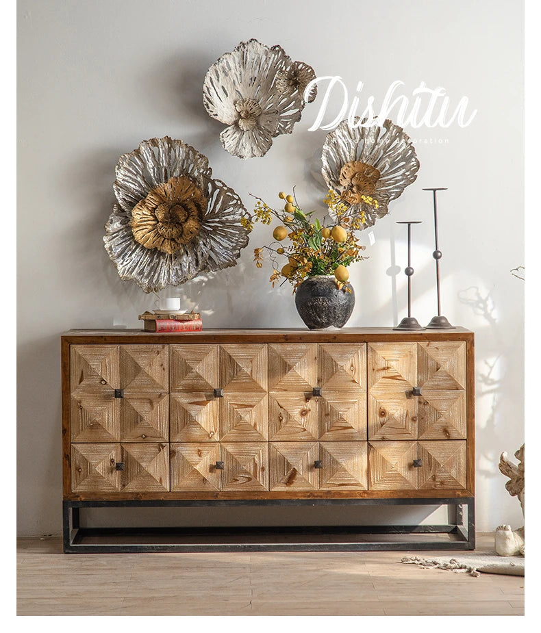 スギ材とアイアンのエレガントキャビネット|モダンデザイン家具 hdst-4218