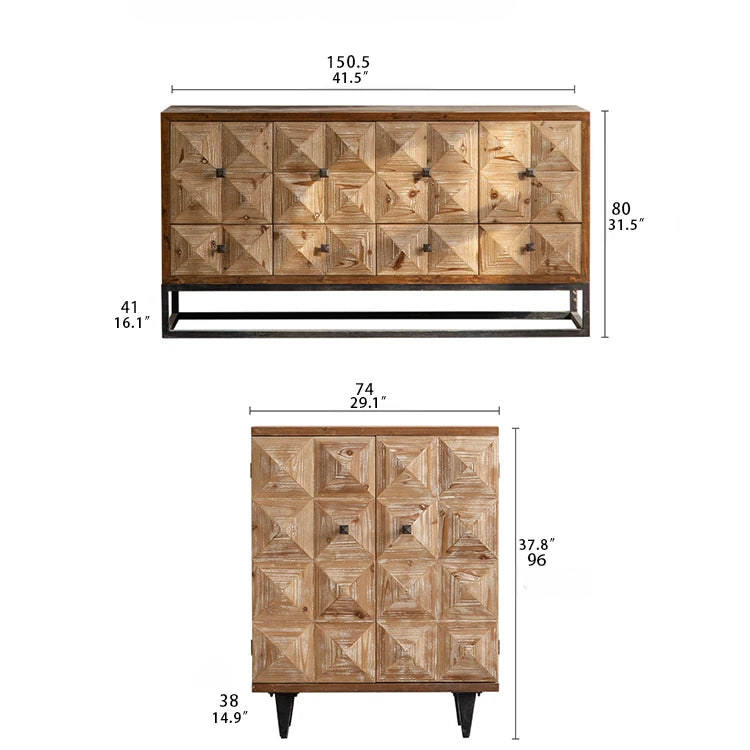 スギ材とアイアンのエレガントキャビネット|モダンデザイン家具 hdst-4218