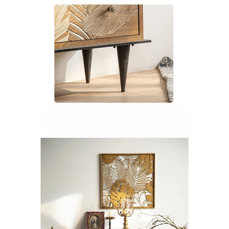 スギ材とアイアン製ナイトテーブル|エレガントデザインのモダン家具 hdst-4219