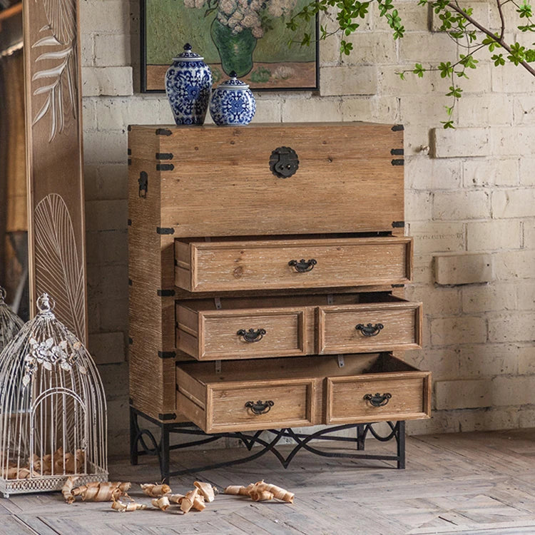 スギ材とアイアンのヴィンテージキャビネット|スタイリッシュな収納ソリューション hdst-4231