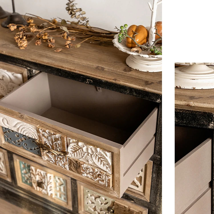 アンティーク調デザインのスギ材キャビネット|エレガンスと機能を両立した収納家具 hdst-4235