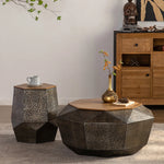 ユニークデザインのパイン&アイアン製センターテーブル - 抜群の存在感とスタイルをお部屋に! hdst-4254