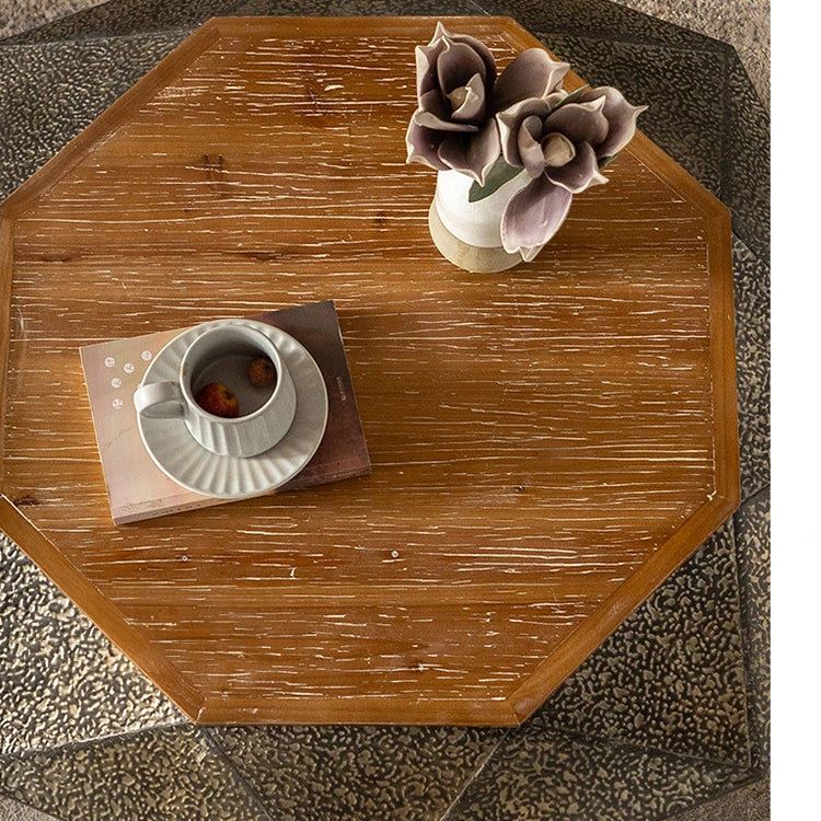 ユニークデザインのパイン&アイアン製センターテーブル - 抜群の存在感とスタイルをお部屋に! hdst-4254