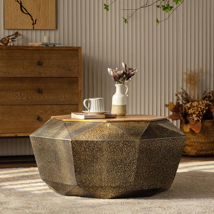 ユニークデザインのパイン&アイアン製センターテーブル - 抜群の存在感とスタイルをお部屋に! hdst-4254