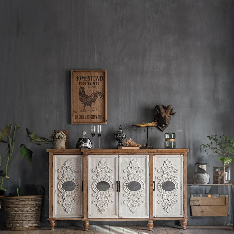 アンティーク風スギ材キャビネット|魅力的なデザインの収納家具 hdst-4255