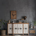 アンティーク風スギ材キャビネット|魅力的なデザインの収納家具 hdst-4255