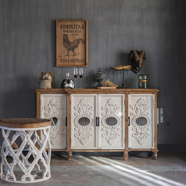 アンティーク風スギ材キャビネット|魅力的なデザインの収納家具 hdst-4255