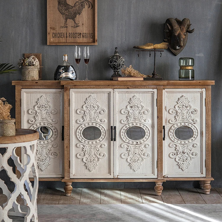 アンティーク風スギ材キャビネット|魅力的なデザインの収納家具 hdst-4255