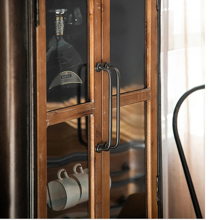 ビンテージスタイル スギ材&アイアンガラスキャビネットセット hdst-4302