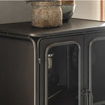 ビンテージスタイル スギ材&アイアンガラスキャビネットセット hdst-4302