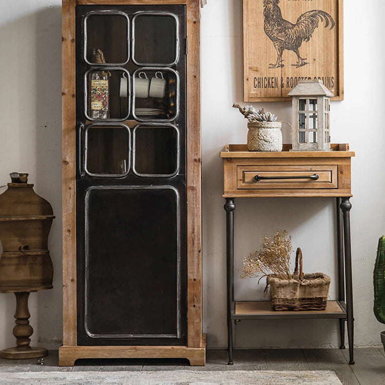 ビンテージスタイル スギ材&アイアンガラスキャビネットセット hdst-4302