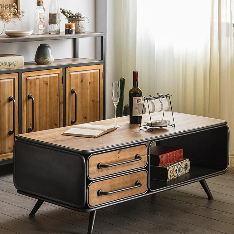 ビンテージスタイル スギ材&アイアンガラスキャビネットセット hdst-4302