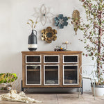 パインウッドガラスキャビネット|アイアンフレーム付きアンティーク収納家具 hdst-4315