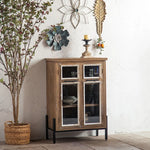 パインウッドガラスキャビネット|アイアンフレーム付きアンティーク収納家具 hdst-4315
