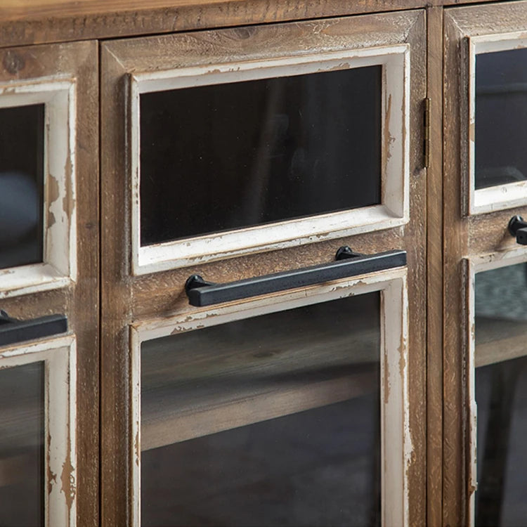 パインウッドガラスキャビネット|アイアンフレーム付きアンティーク収納家具 hdst-4315